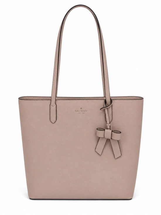 kate spade Handbags - Kate Spade New York Cream Nude Leather Tote Bag Bow Charm Large Shoulder Purse
